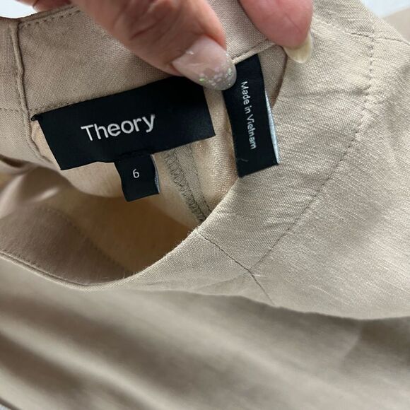 Theory Linen Blend Lace Back Raglan Shift Dress - Picture 4 of 9